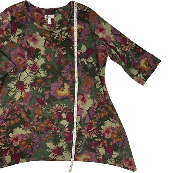 Denim & Co. Sharkbite Top 3/4 Sleeve Floral Crew Neck Casual Multicolor Women 1X - Picture 5 of 9